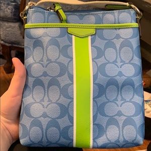 Blue green crossbody coach bag